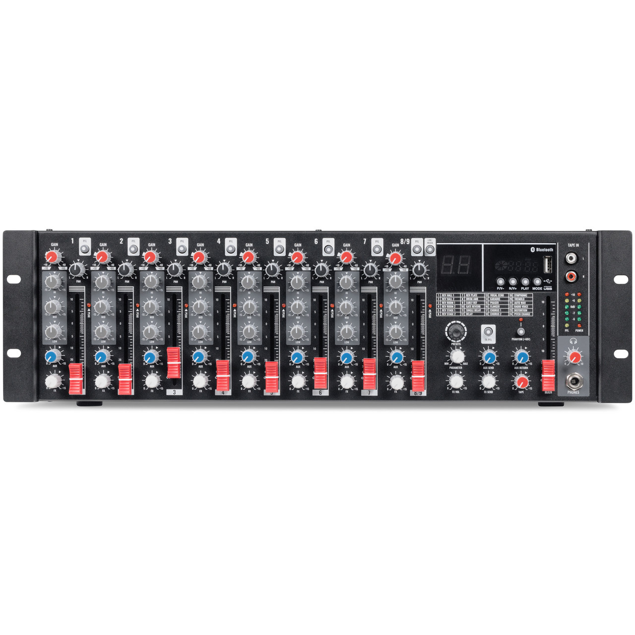 Baseball Field Sound System with an S12 12" and 2 S10 10" Stadium Speakers, MX9 9-Channel Mixer, DA2500 Power Amplifier and PTT1 Paging Microphone